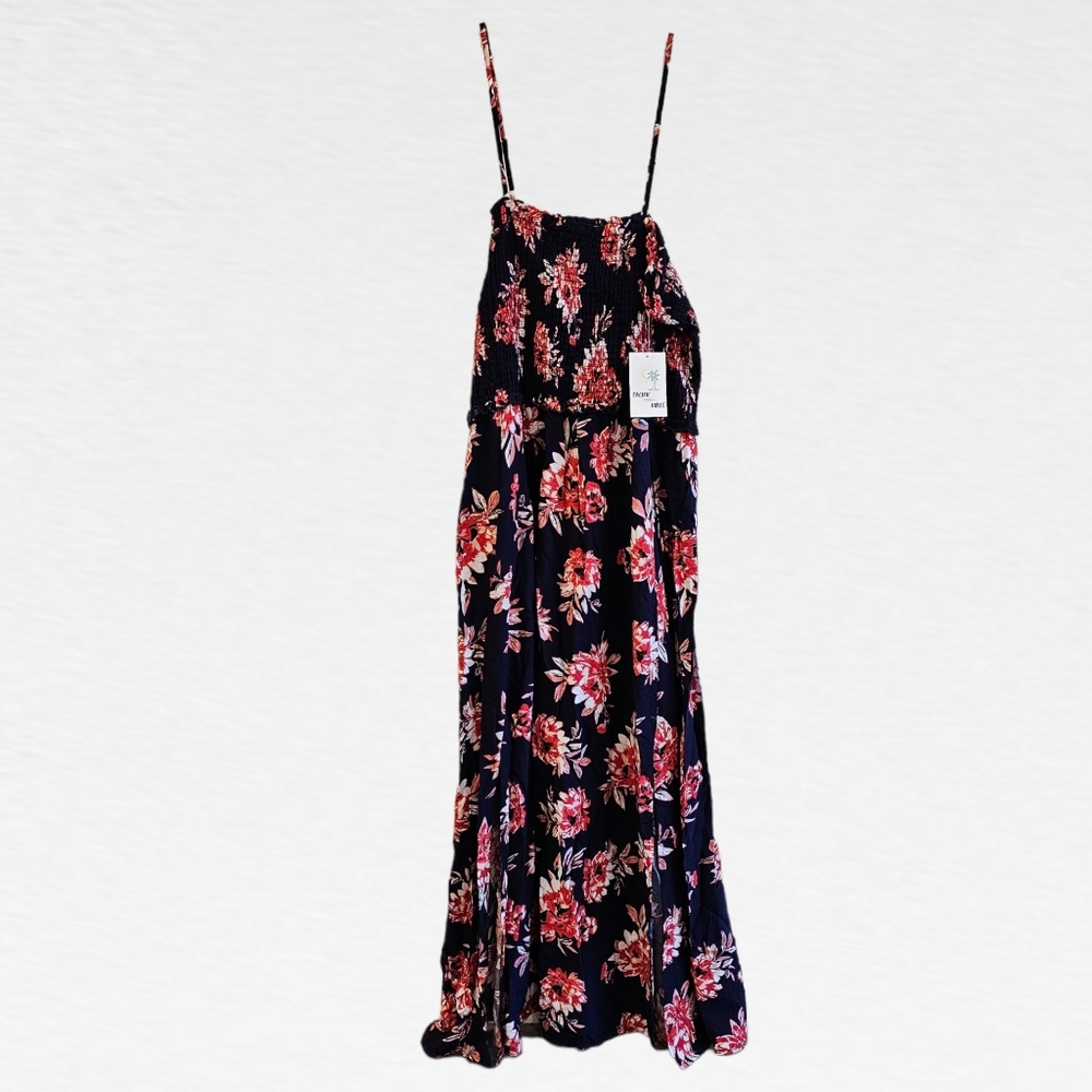 Pacific Vibes Floral Navy and Red Slit Dress Size XXL